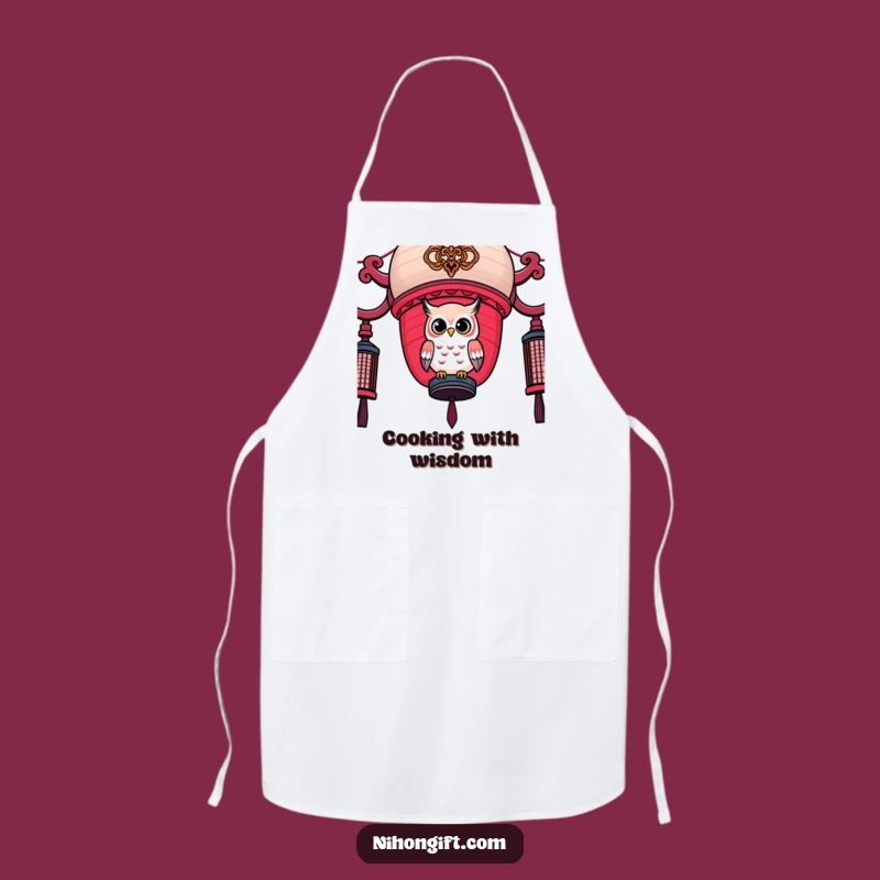 Funny Owl Lantern Apron - Kawaii Bird on Decorated Japanese Lantern