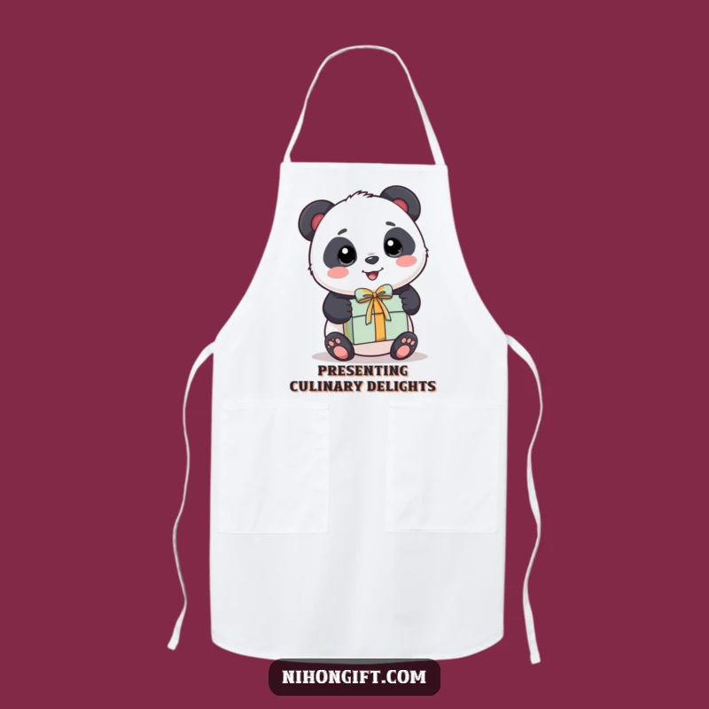 Funny Panda Apron - Kawaii Bear Happily Presents a Wrapped Gift