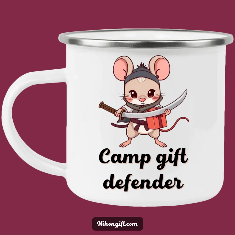 Funny Mouse Katana Camping Mug: Brave Gift Guard - Humorous Warrior Outdoor Gift