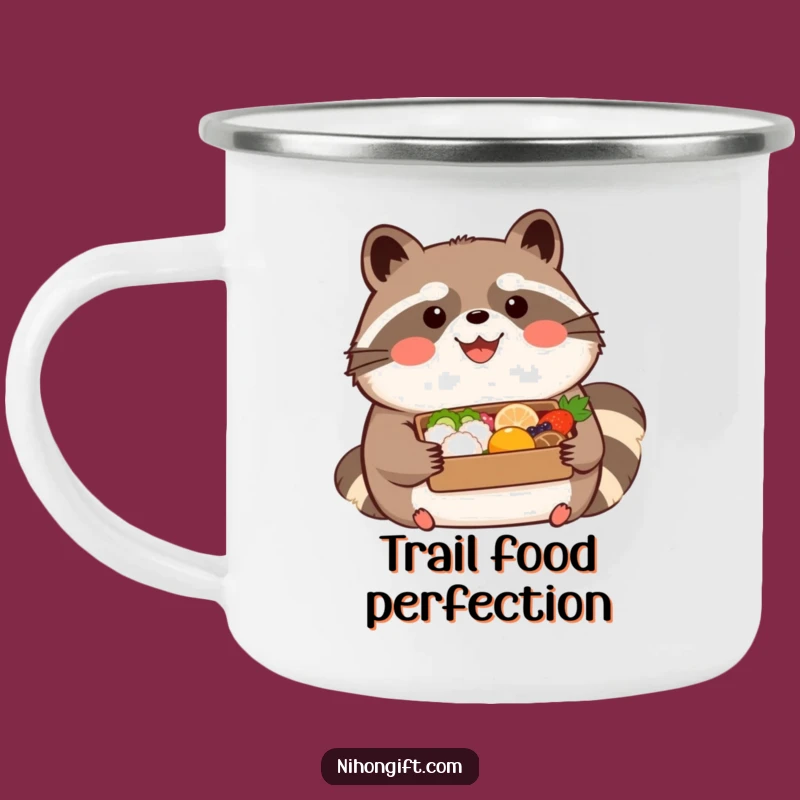 Funny Tanuki Bento Camping Mug - Happy Outdoor Mug, Foodie Holiday Gift