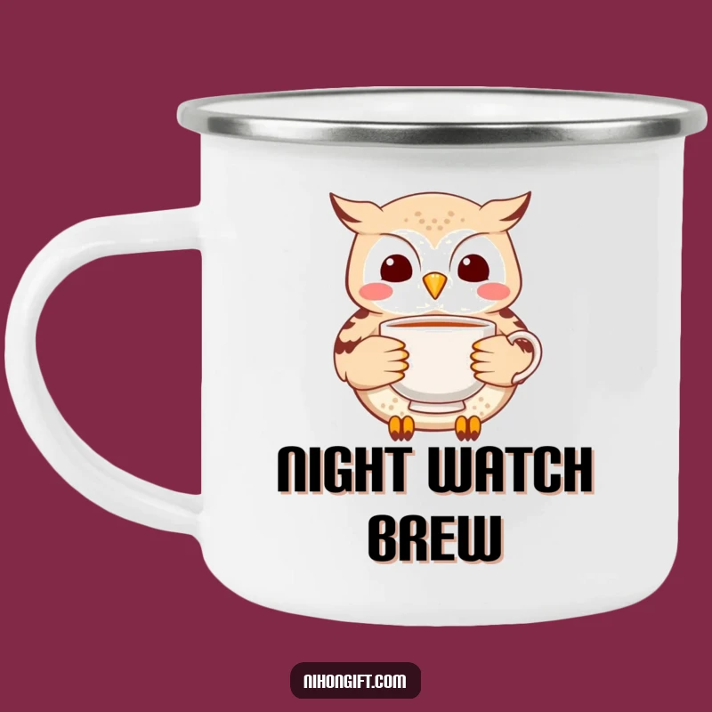 Funny Owl Tea Camping Mug: Cheerful Outdoor Delivery - Humorous Camp Gift