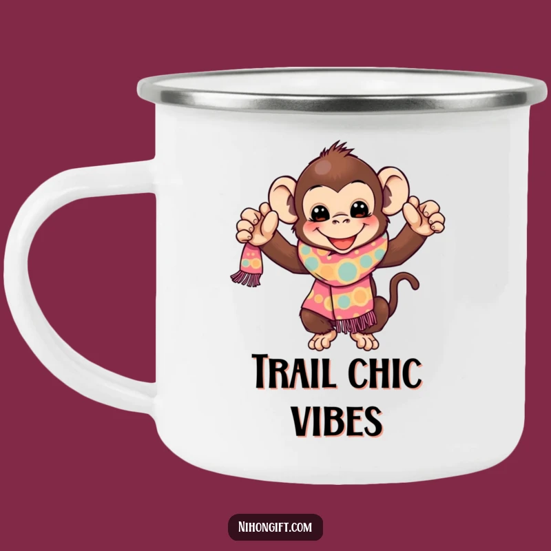 Funny Monkey Camping Mug: Playful Primate's Scarf Gift for Outdoor Adventures