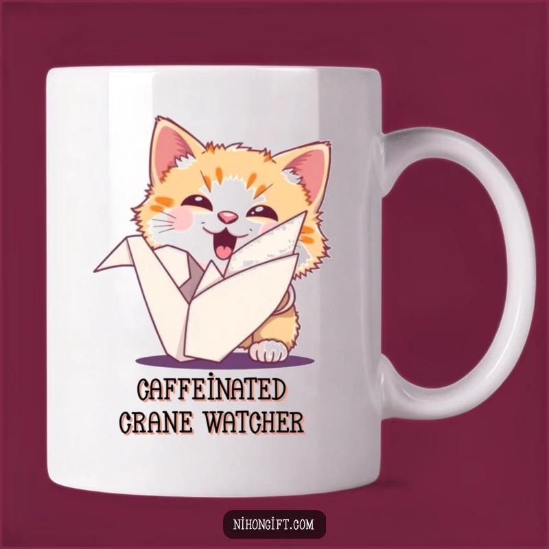 Funny Cat Origami Crane Mug: Ecstatic Kitty, Lucky Gift