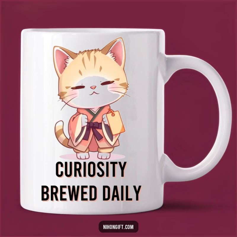 Funny Cat Kimono Mug: Curious Batting, Gift Tag Fun, Perfect Funny Gift