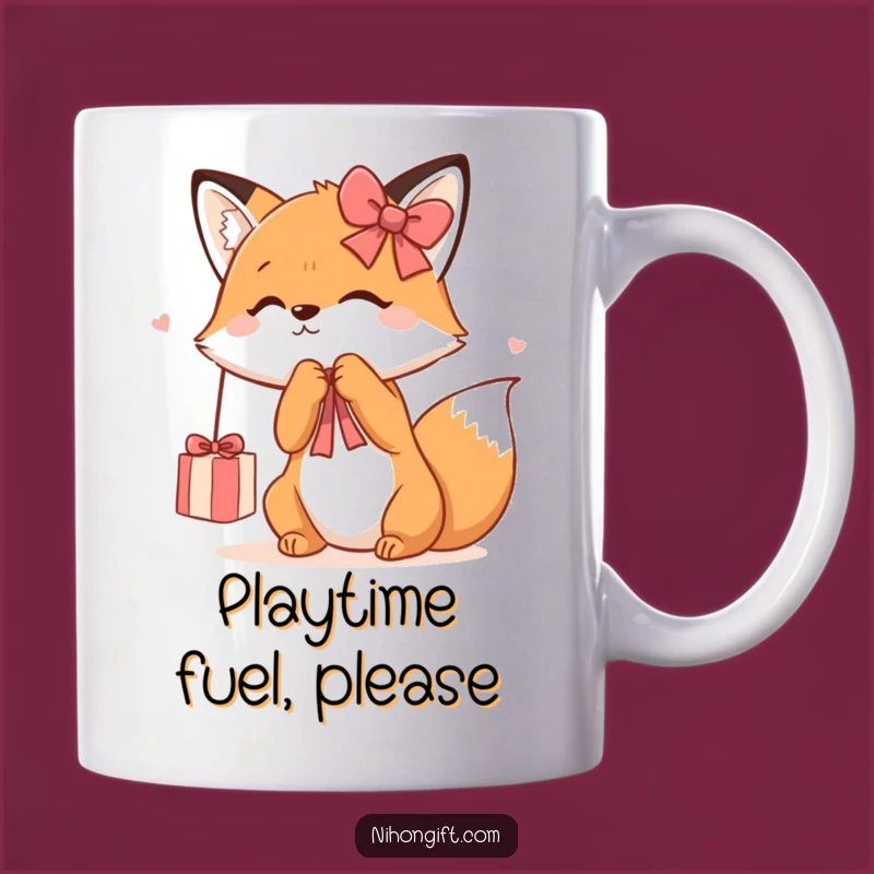 Funny Kawaii Fox Mug: Playful Fox with Gift Ribbon, Perfect Gift for Fox Lovers