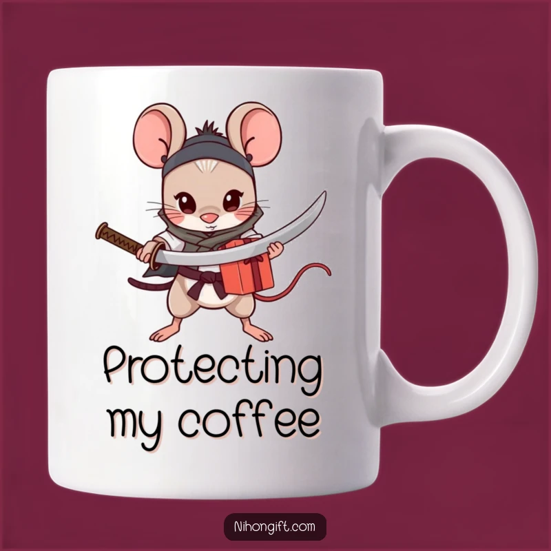 Funny Mouse Katana Mug: Brave Protector of Gifts - Humorous Tiny Warrior Gift