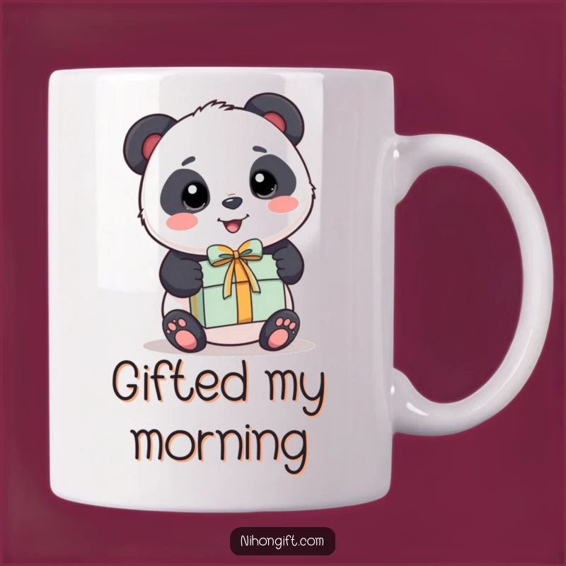 Funny Panda Gift Mug - Kawaii Bear Presents a Wrapped Box Happily