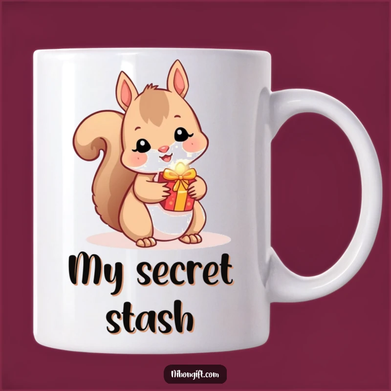 Funny Squirrel Gift Mug - Kawaii Critter Hides a Shiny Present Secretly