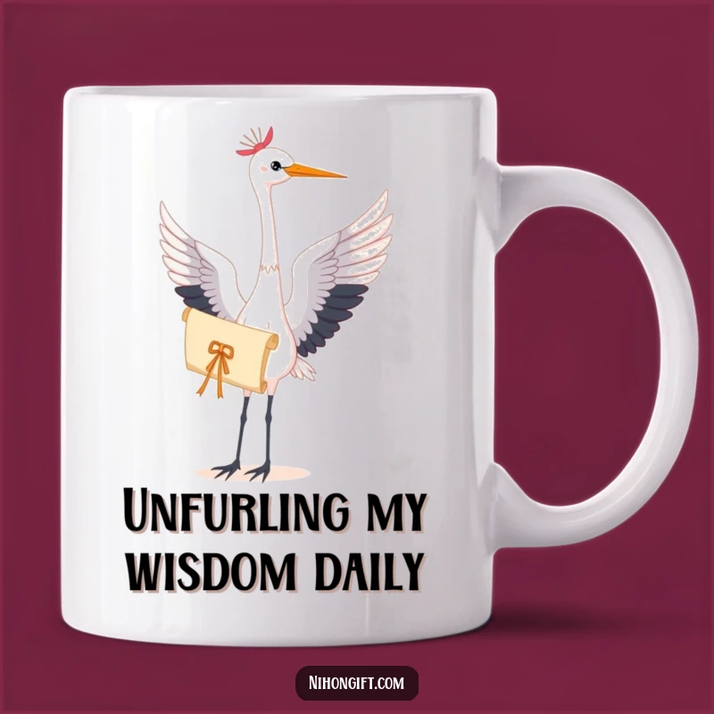 Elegant Crane Scroll Mug: Serene Bird Lover Gift for Artistic Souls