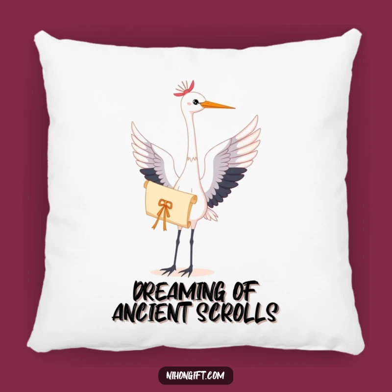 Serene Crane Scroll Pillow: Add Artistic Comfort to Your Home