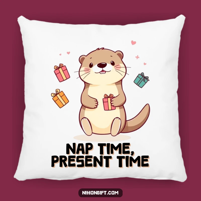 Funny Kawaii Otter Juggling Gifts Pillow: Cozy & Hilarious Accent Decor