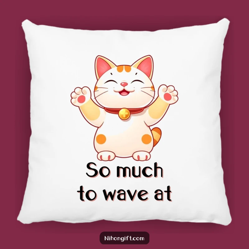 Cozy Funny Lucky Cat Pillow: Joyful Multi-Paw Wave Comfort, a Plush Gift