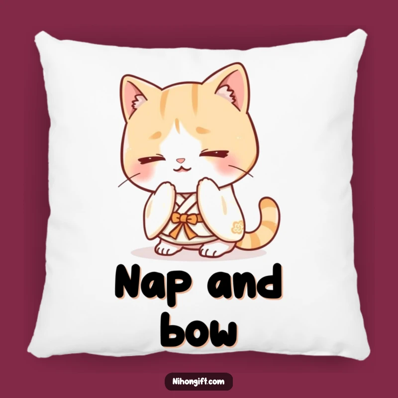 Soft Funny Kawaii Cat Kimono Pillow: Bowing for Cozy Comfort