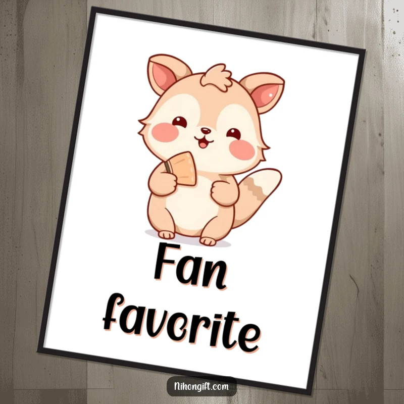 Funny digital art print of a welcoming animal offering a decorative fan, conveying warmth and hospitality.