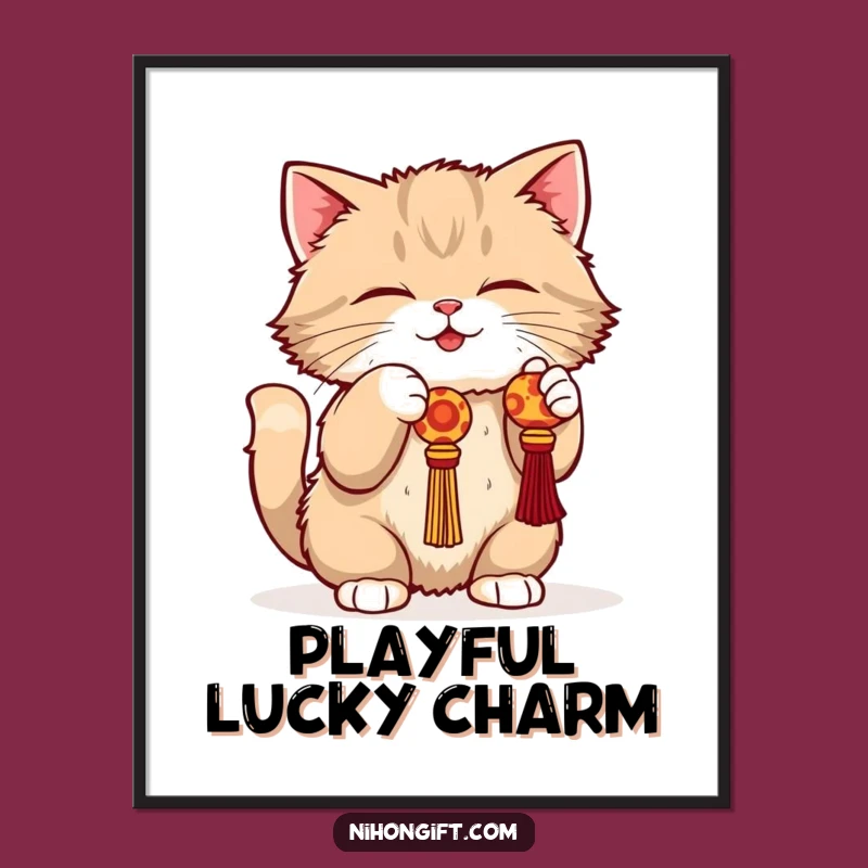 Funny Cat Lucky Charm Digital Art: Instant Playful Kitty Download