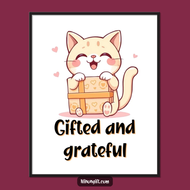 Funny Kawaii Cat Digital Art: Instant Download, Cute Decor Gift