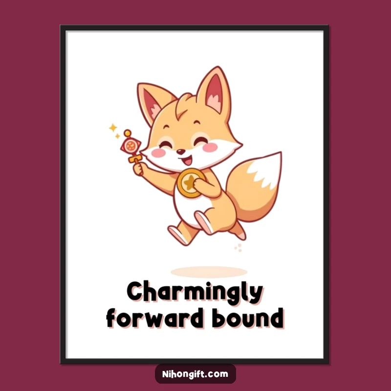 Funny Kawaii Fox Digital Art - Lucky Leap, Instant Funny Gift Download