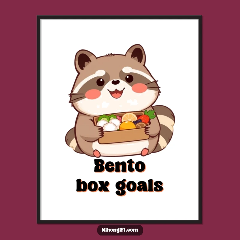 Funny Tanuki Bento Digital Art - Happy Decor, Instant Download Gift