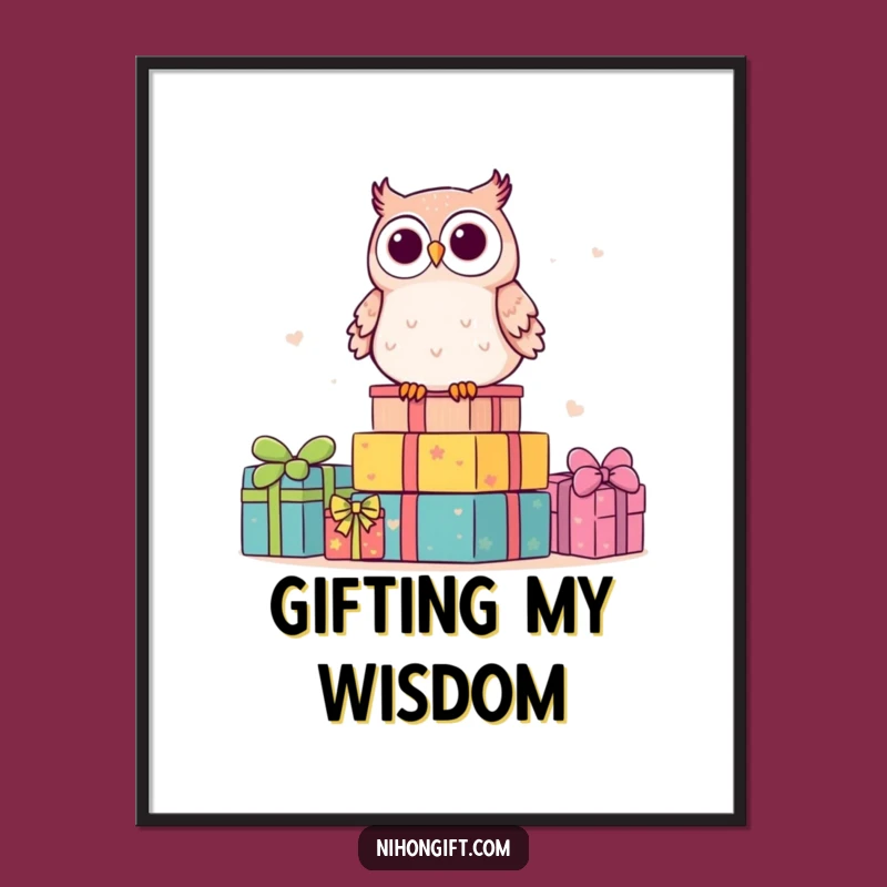 Funny Kawaii Owl Gift Stack Digital Art: Instant Humor & Cute Decor Download