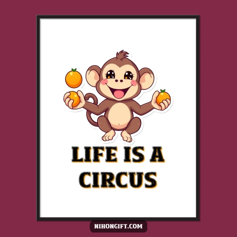 Funny Kawaii Monkey Juggling Digital Art: Instant Playfulness for Your Walls!