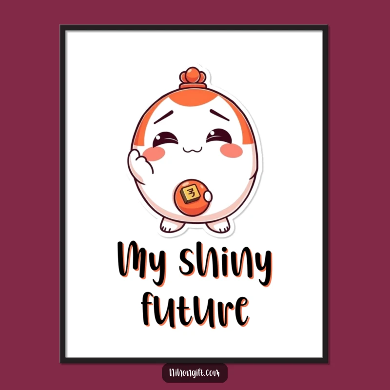 Funny! Lucky Daruma Doll Coin Digital Art: Instant Luck & Laughter for Your Walls