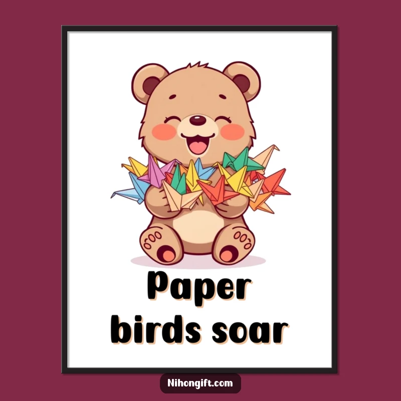Joyful Bear Cub Origami Digital Art Print: Funny Decor for Happy Spaces