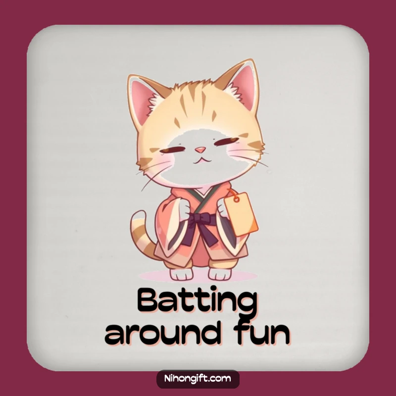 Funny Cat Kimono Coaster: Curious Batting, Gift Tag Fun, Protect Surfaces Funny