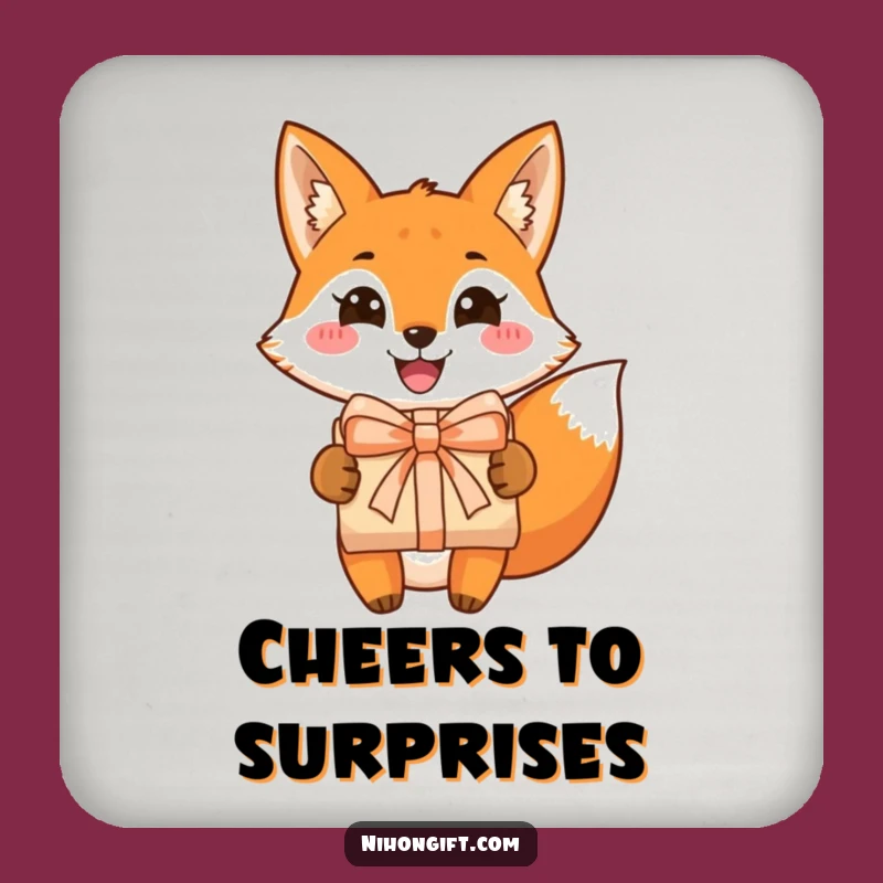 Funny Fox Coaster: Cheerful Grin, Gift Presenter, Protect Surfaces Funny