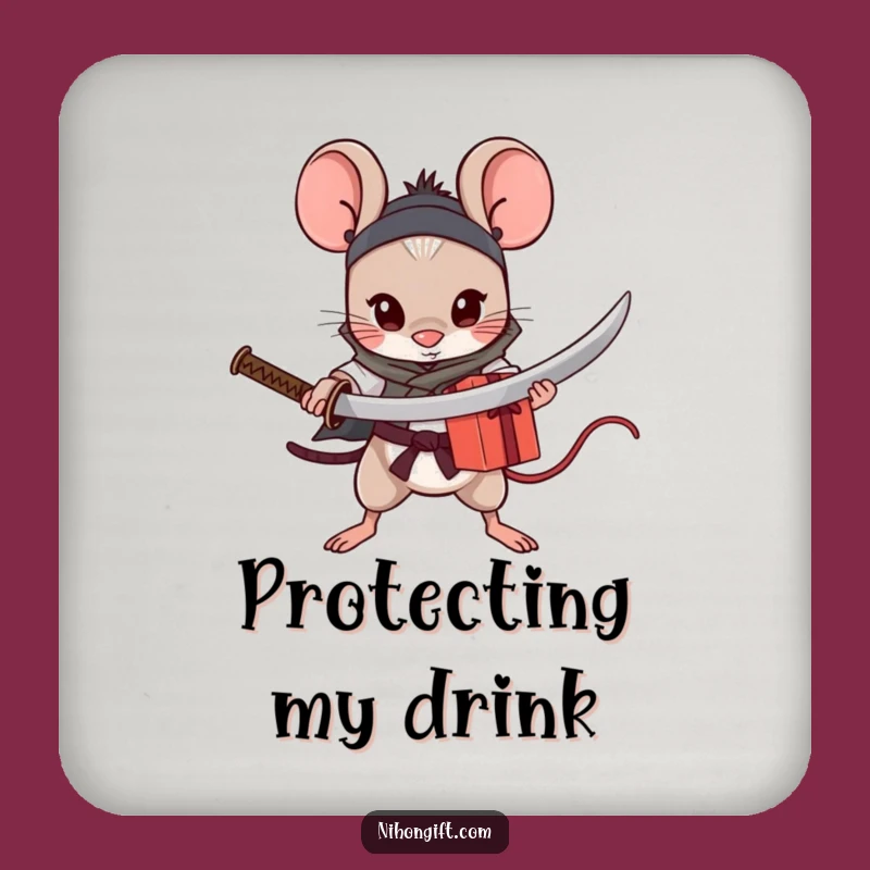 Funny Mouse Katana Coaster: Brave Gift Protection - Humorous Warrior Drink Gift