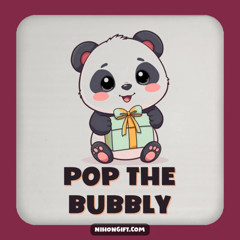 Funny Panda Coaster - Kawaii Bear Happily Presents a Gift
