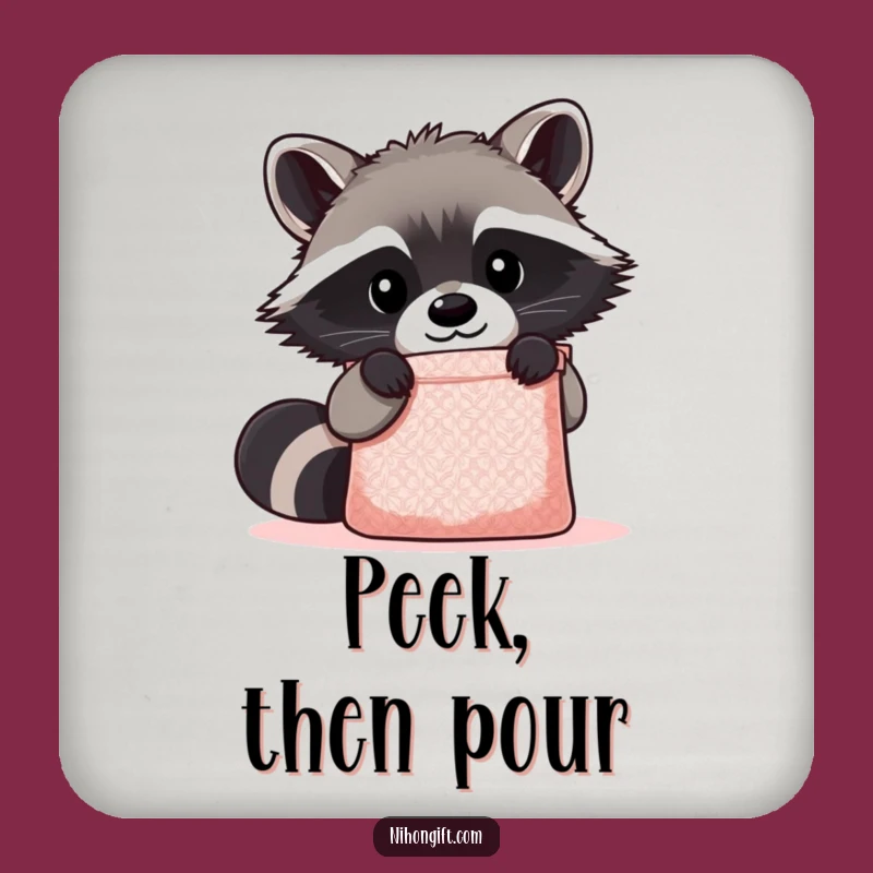 Funny Kawaii Raccoon Coasters: Protect Surfaces with Cute Raccoon Art, Gift Set