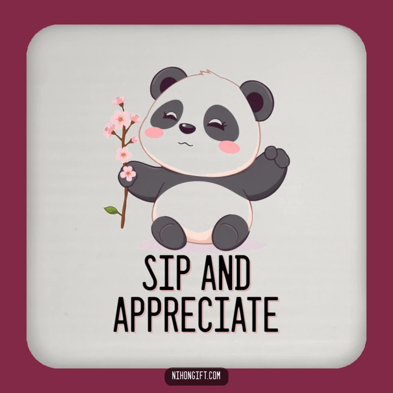 Funny Panda Coaster: Shy Offering, Cherry Blossom Gift, Protect Surfaces Funny