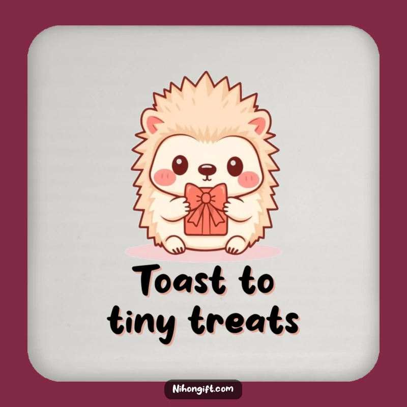 Funny Hedgehog Coaster - Kawaii Critter Offers Tiny Gift