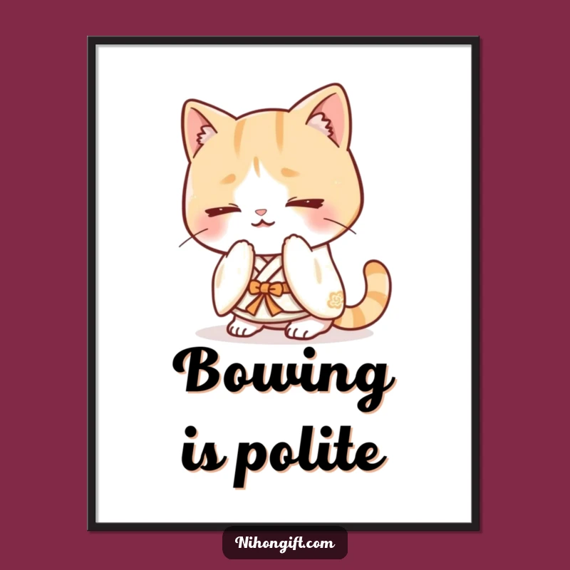 Funny Kawaii Cat Kimono Poster: Charming Bows for a Peaceful Space