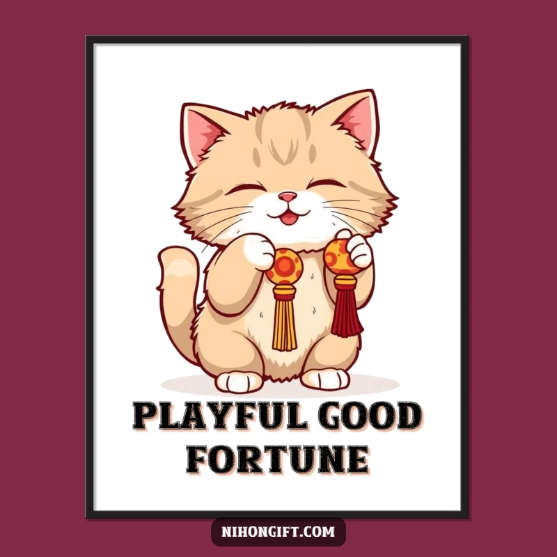 Funny Cat Lucky Charm Poster: Playful Kitty Art