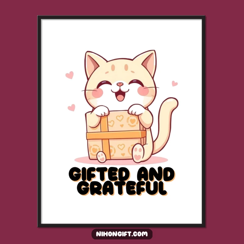 Funny Kawaii Cat Poster: Delighted Kitty Art, Hilarious Home Decor Gift