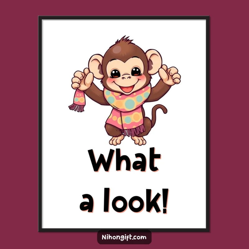 Funny Monkey Poster: Playful Primate's Glee with Vibrant Scarf Art Print Gift