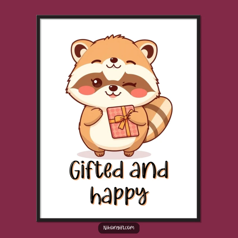 Funny Kawaii Tanuki Poster: Cheerful Wink Art for a Gift of Joy