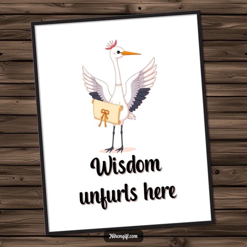 Poster featuring a majestic crane holding a delicate scroll, creating a beautiful and serene focal point for any room.