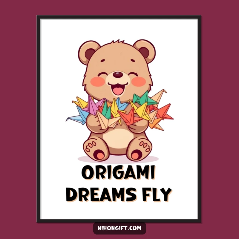 Joyful Bear Cub Origami Funny Poster: Decorate with Colorful Cheer