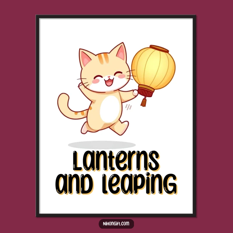 Playful Cat Lantern Funny Poster: Brighten Walls with Cheerful Art