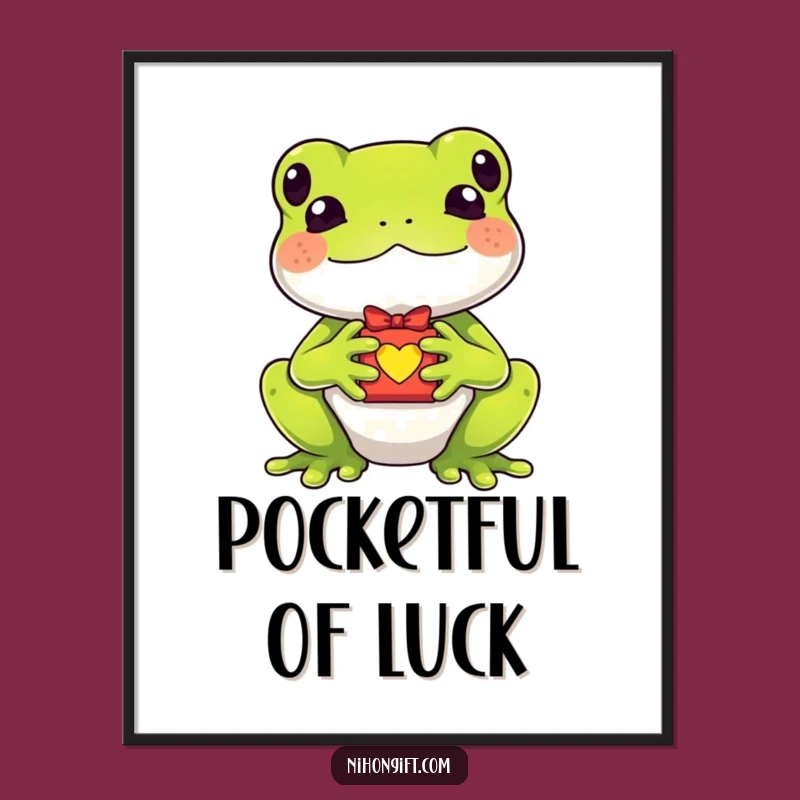 Funny Kawaii Frog Lucky Charm Poster - Whimsical Wall Art