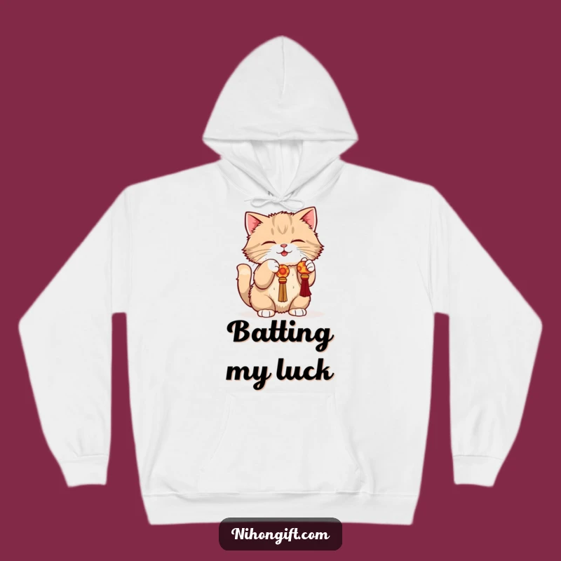 Cozy Play: Funny Cat Lucky Charm Hoodie for Comfort