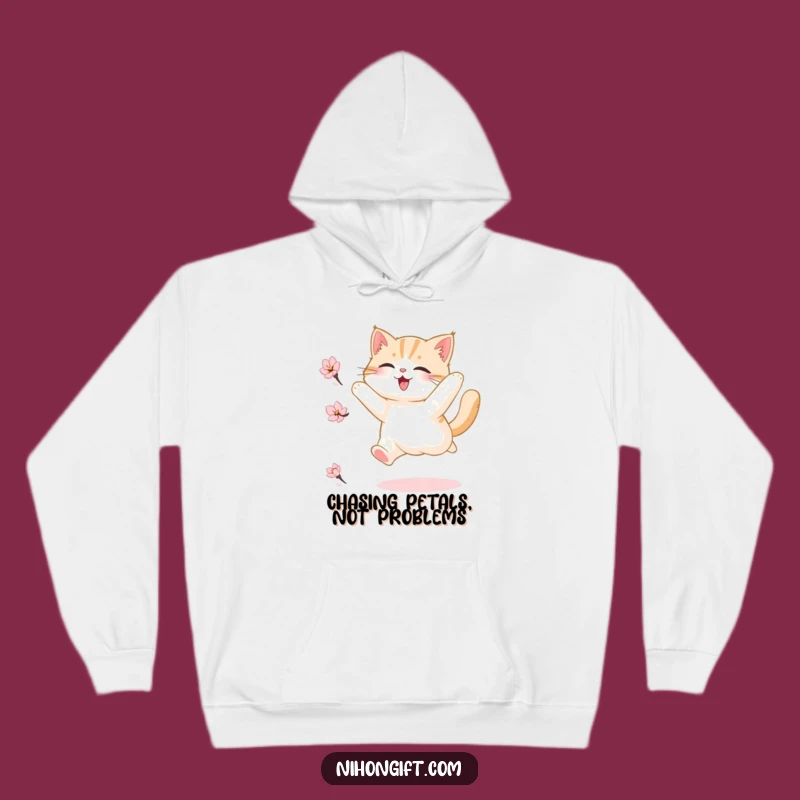 Funny Fluffy Cat Cherry Blossom Hoodie, Cozy Joyful Sweatshirt Gift for Cat Lovers