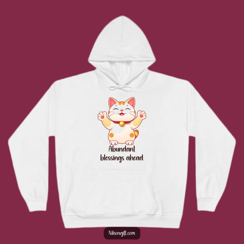 Cozy Funny Lucky Cat Hoodie: Joyful Multi-Paw Wave for Fortune, Warm and Humorous Gift