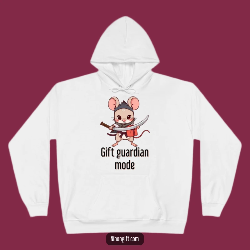 Funny Mouse Katana Hoodie: Brave Gift Protector - Humorous Warrior Apparel Gift