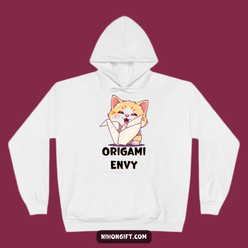Cozy Luck: Funny Cat Origami Crane Hoodie for Warmth