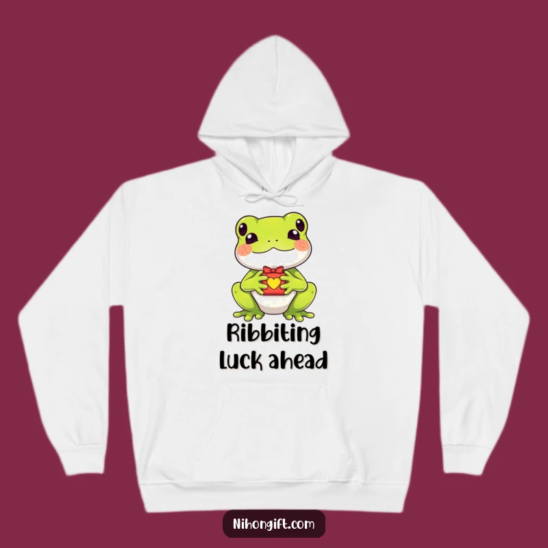 Funny Kawaii Frog Lucky Charm Hoodie - Cozy & Whimsical Wear