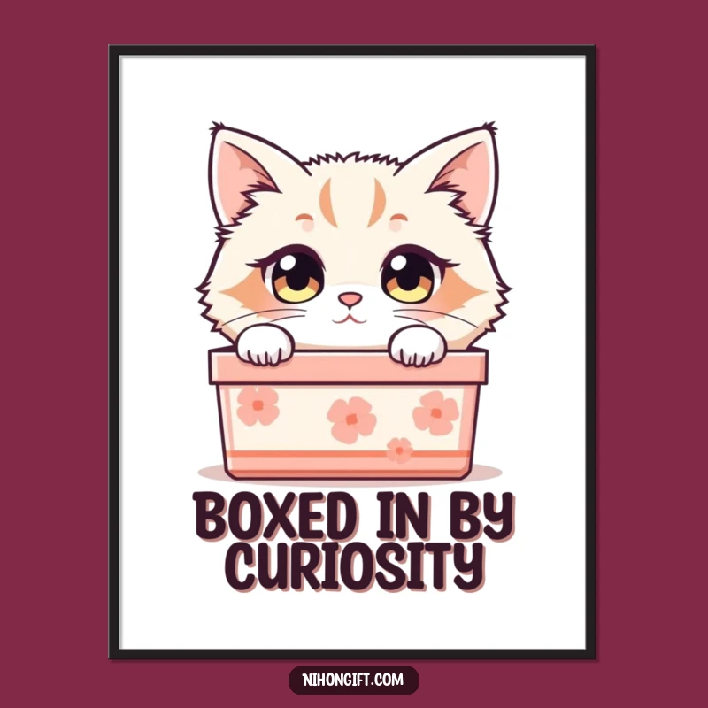 Free Printable Cat Wall Art: Curious Kitty Peeking from a Gift Box
