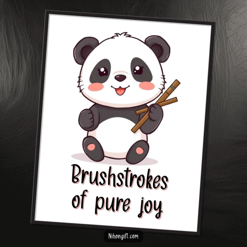 Funny Free Printable Wall Art: A kawaii panda artistically painting a big, happy smiley face with a calligraphy brush.